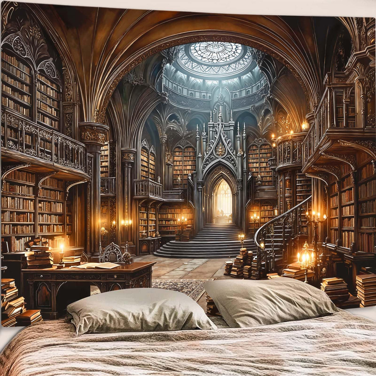 Accnicc Forest Library Tapestry Tree Bookshelf Tapestries Wall Hanging Vintage Fantasy Fairy Treehouse Book Large Tapestry for Bedroom Living Room Dorm Classroom 80 x 60 inch