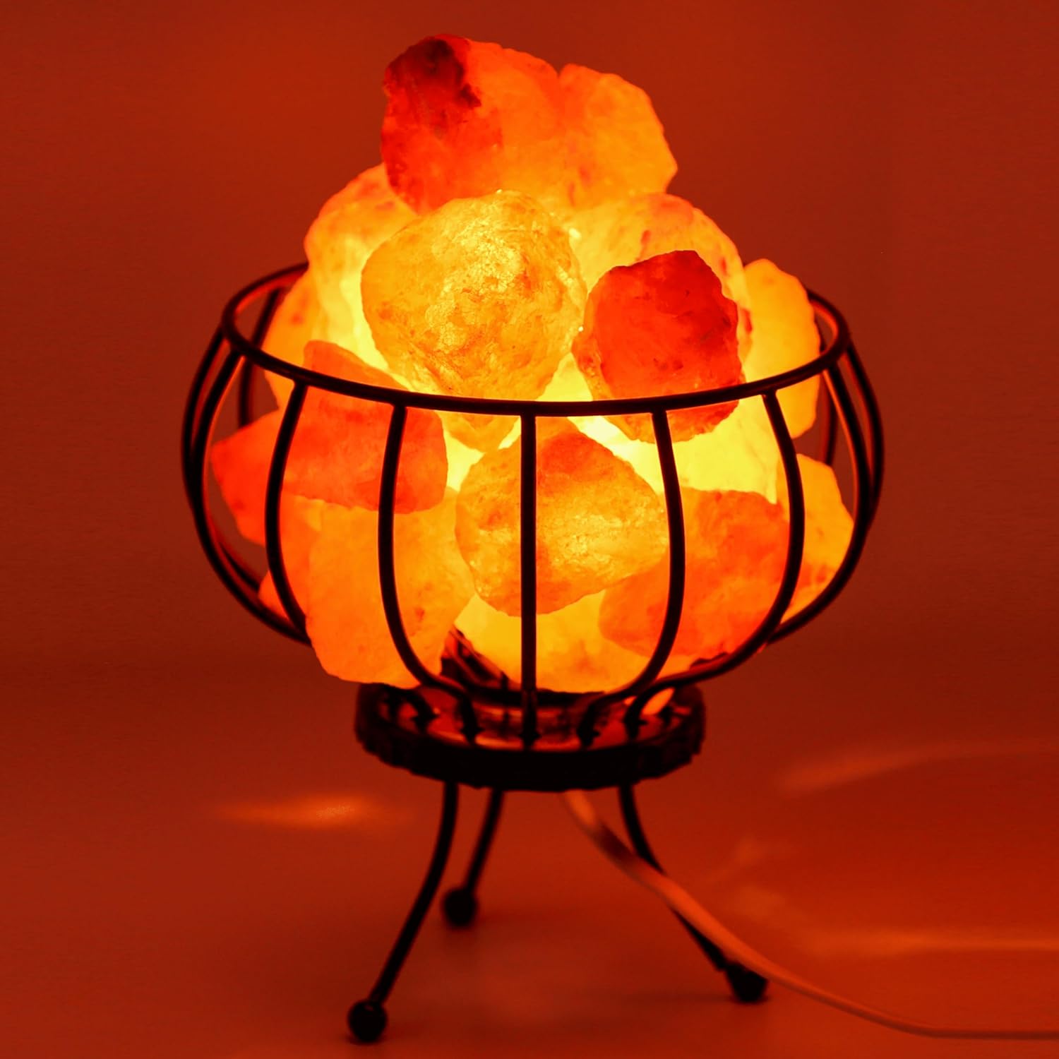 HAF Salt lamp metal basket / fire basket with salt chunks salt stones real natural salt from the mountain provides a nice feel-good atmosphere in the room thanks to its pleasant warm light