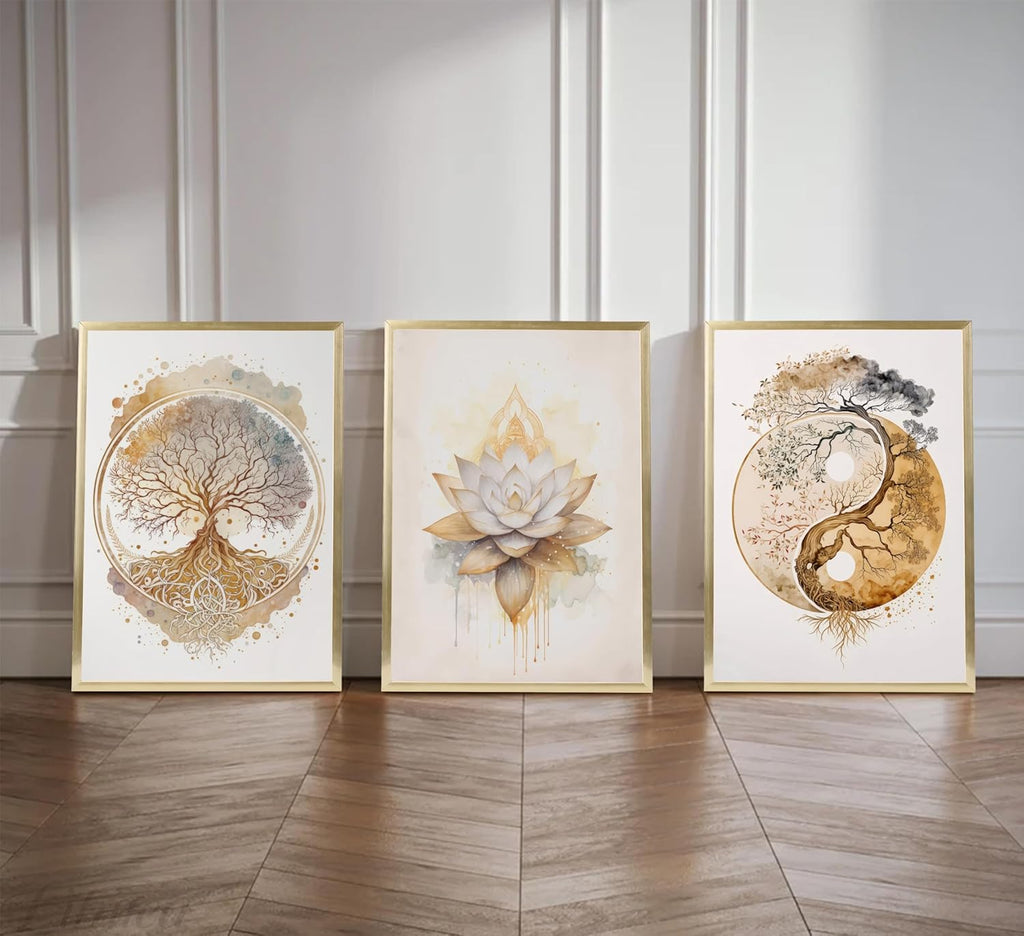 Tree of Life Canvas Wall Art Lotus Zen Painting Picture Wall Decor Abstract Yin Yang Fall Art Poster Print Artwork for Living Room Yoga Room Hotel Bedroom Home Decoration