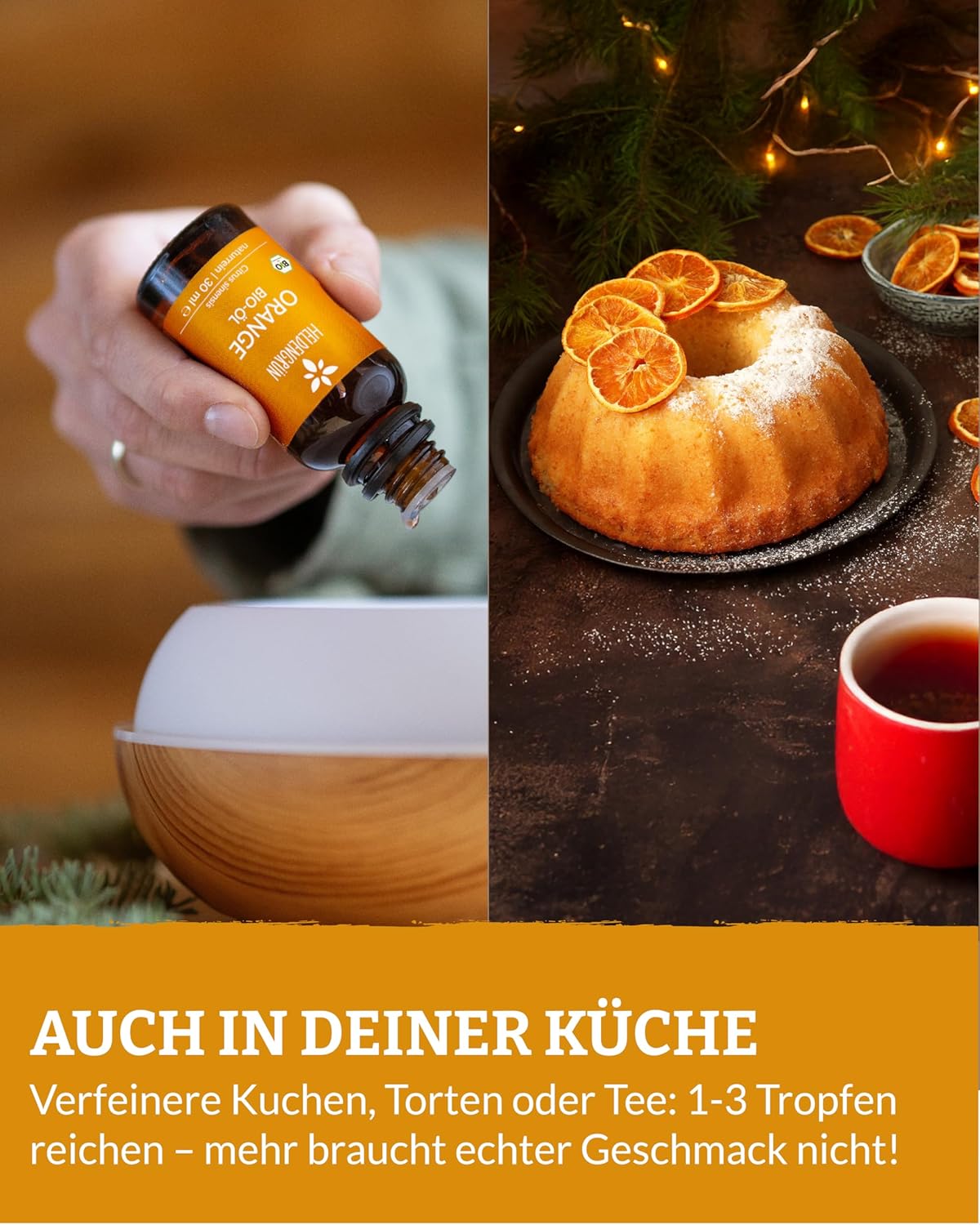 Heldengrün® BIO Orangenöl [100% NATURREIN] Kaltgepresst aus echten Orangen - Orangenöl zum Verzehr - Ätherisches Öl - Duftöl Orange Oil