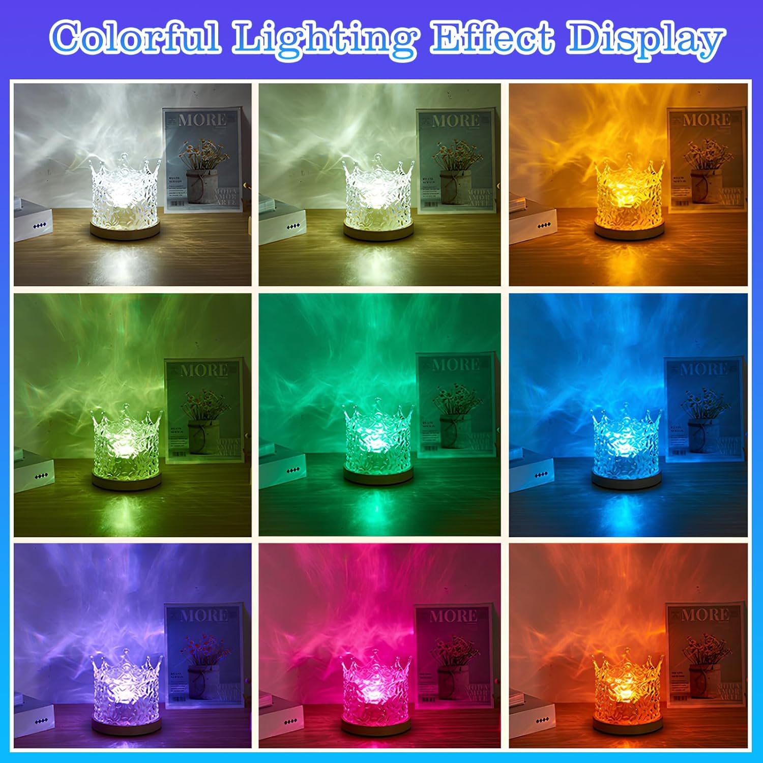 Jinlaili Wasserwellen Aurora Lampe, Aurora Projector, Polarlicht Lampe, Lavalampe, mit 16 Beleuchtung-Effekten, LED Nachttischlampe, Nachttischlampe Touch Dimmbar fur Schlafzimmer/Wohnzimmer