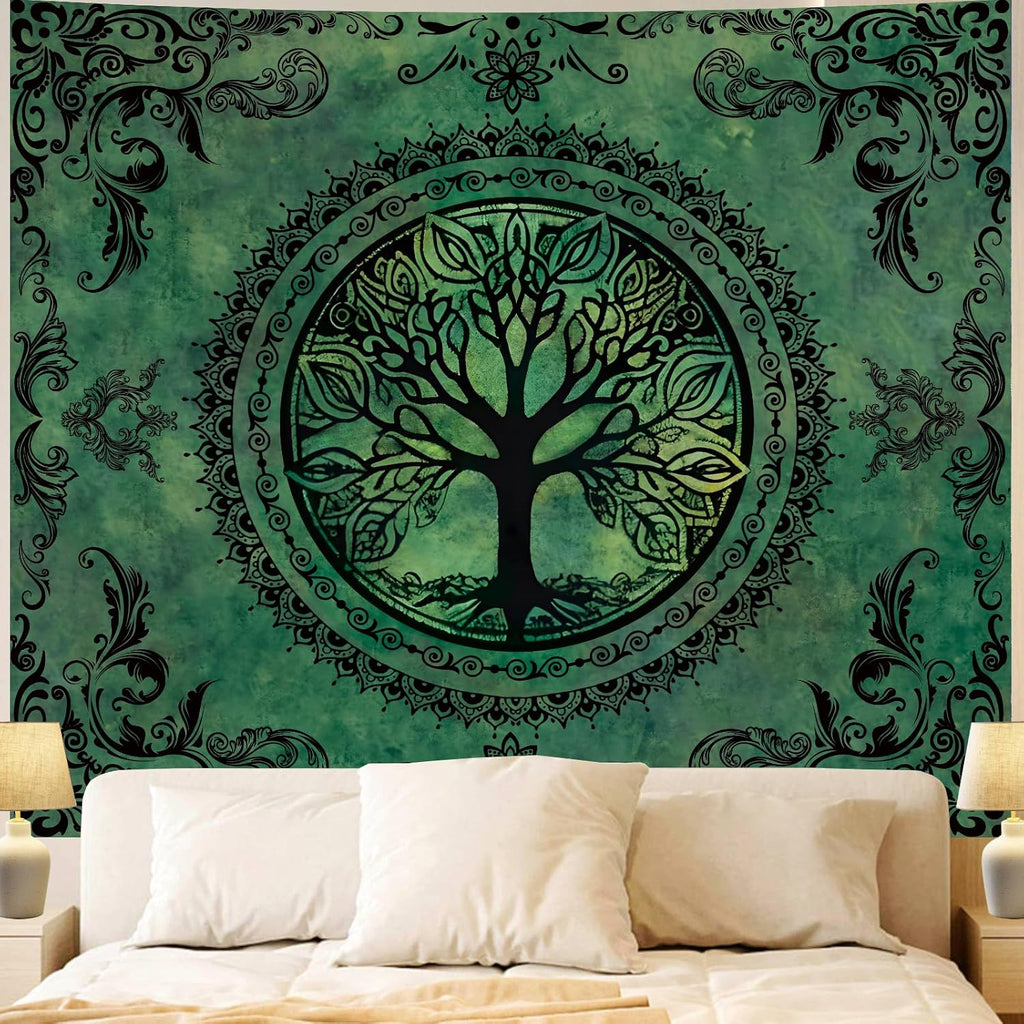 Green Boho Tapestry for Bedroom, Large Hippie Tree of Life Wall Tapestries