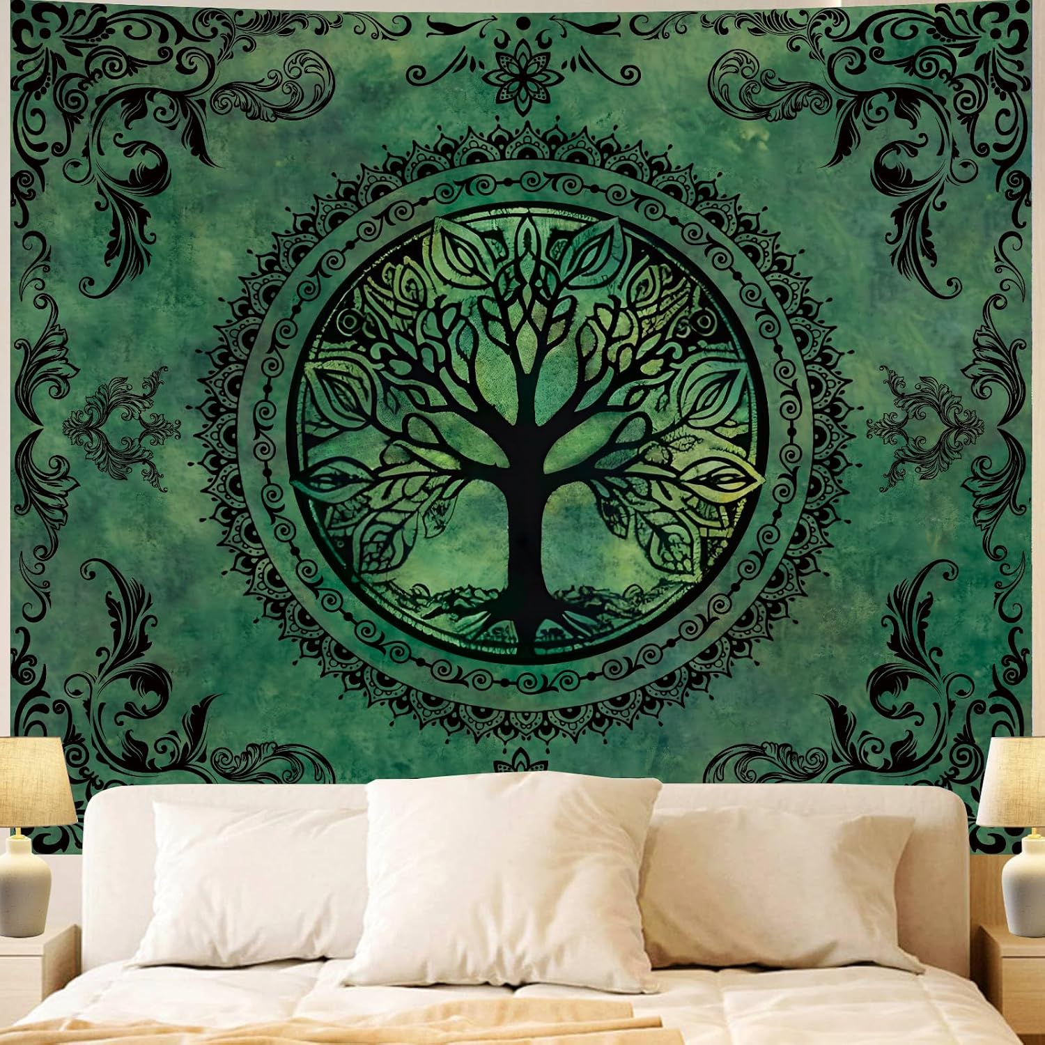 Green Boho Tapestry for Bedroom, Large Hippie Tree of Life Wall Tapestries