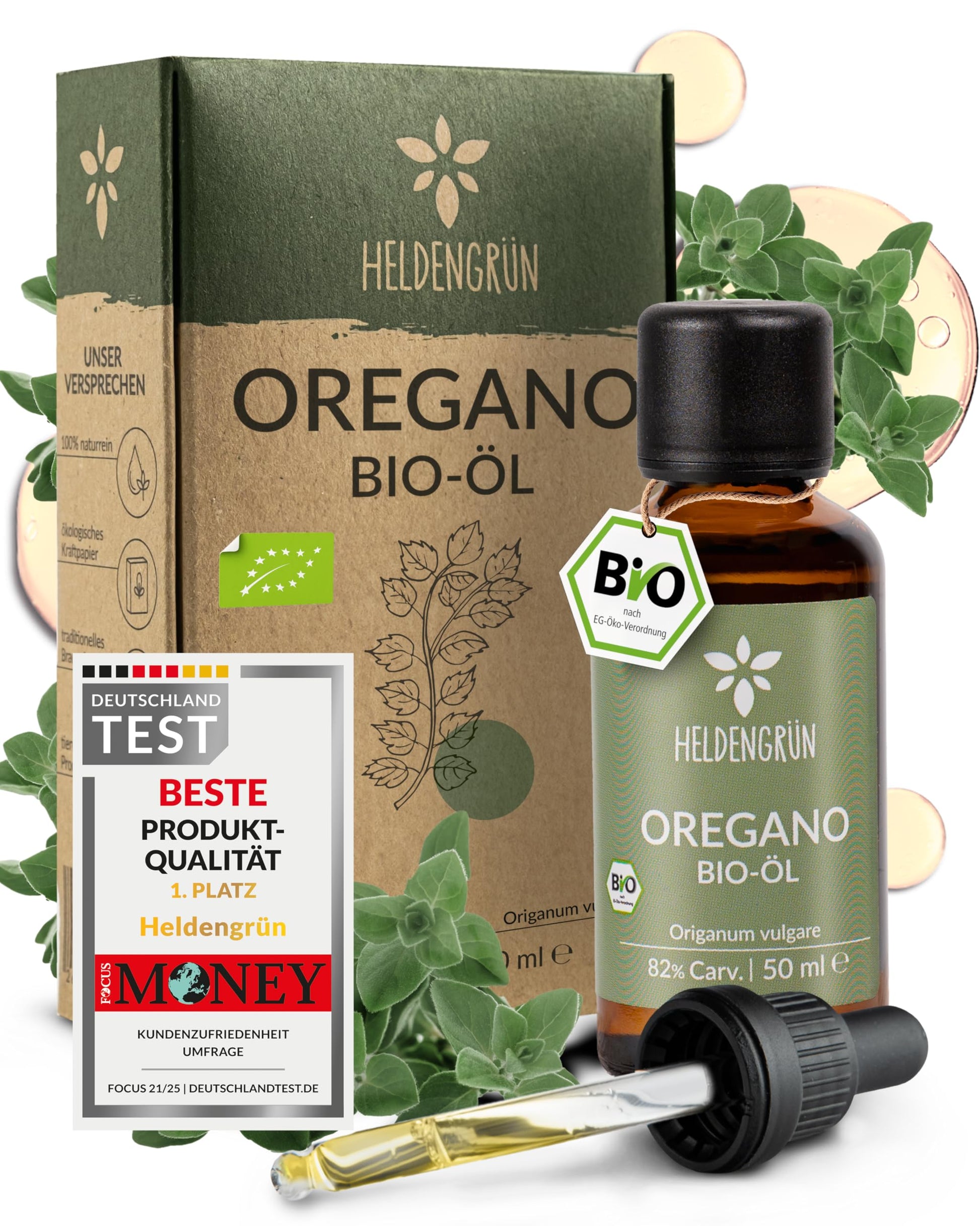 Heldengrün® BIO Orangenöl [100% NATURREIN] Kaltgepresst aus echten Orangen - Orangenöl zum Verzehr - Ätherisches Öl - Duftöl Orange Oil