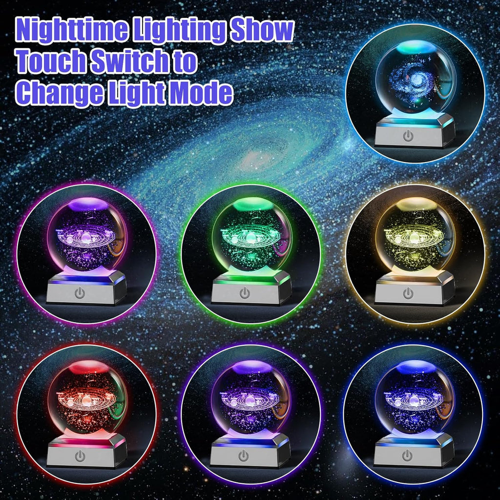 3D Sonnensystem Kristallkugel, 3D Planeten Kristallkugel, Kristallkugel Glaskugel mit 8 cm Led Bunte Nachtlicht Basis, Nachtlicht Dekolampe für Weihnachten Thanksgiving Valentinstag Geburtstag