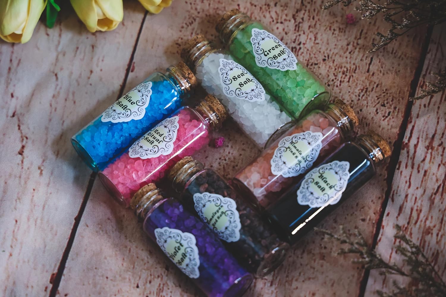 Witches Salt Altar Set 8PCS Colorful Handmade Magical Salt Set Banishing Salt-Protection Salt-Ritual Salt-Cleansing Salt-Magical Ritual Tools-Witchcraft Kit for Spell Work & Altar Decor