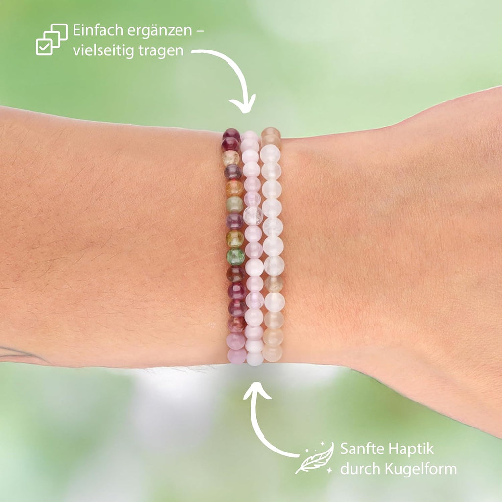 Lebensquelle Plus Kunzit Mini Ball Bracelet, 4-5 mm Bracelet, High-Quality Gemstone Bracelet, 19 cm Flexible, Includes Gemstone Card, Real Stones, Gift Idea