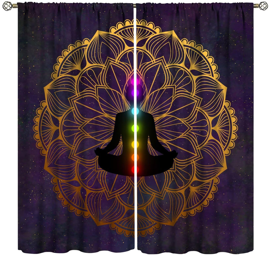 ZhiRain Seven Chakra Curtains Hippie Yoga Meditation Boho Mandala Galaxy Curtain with Rod Pocket for Bedroom Living Room Home Decor Drapes Window Treatments 2 Panels Set 42" W X 45" L