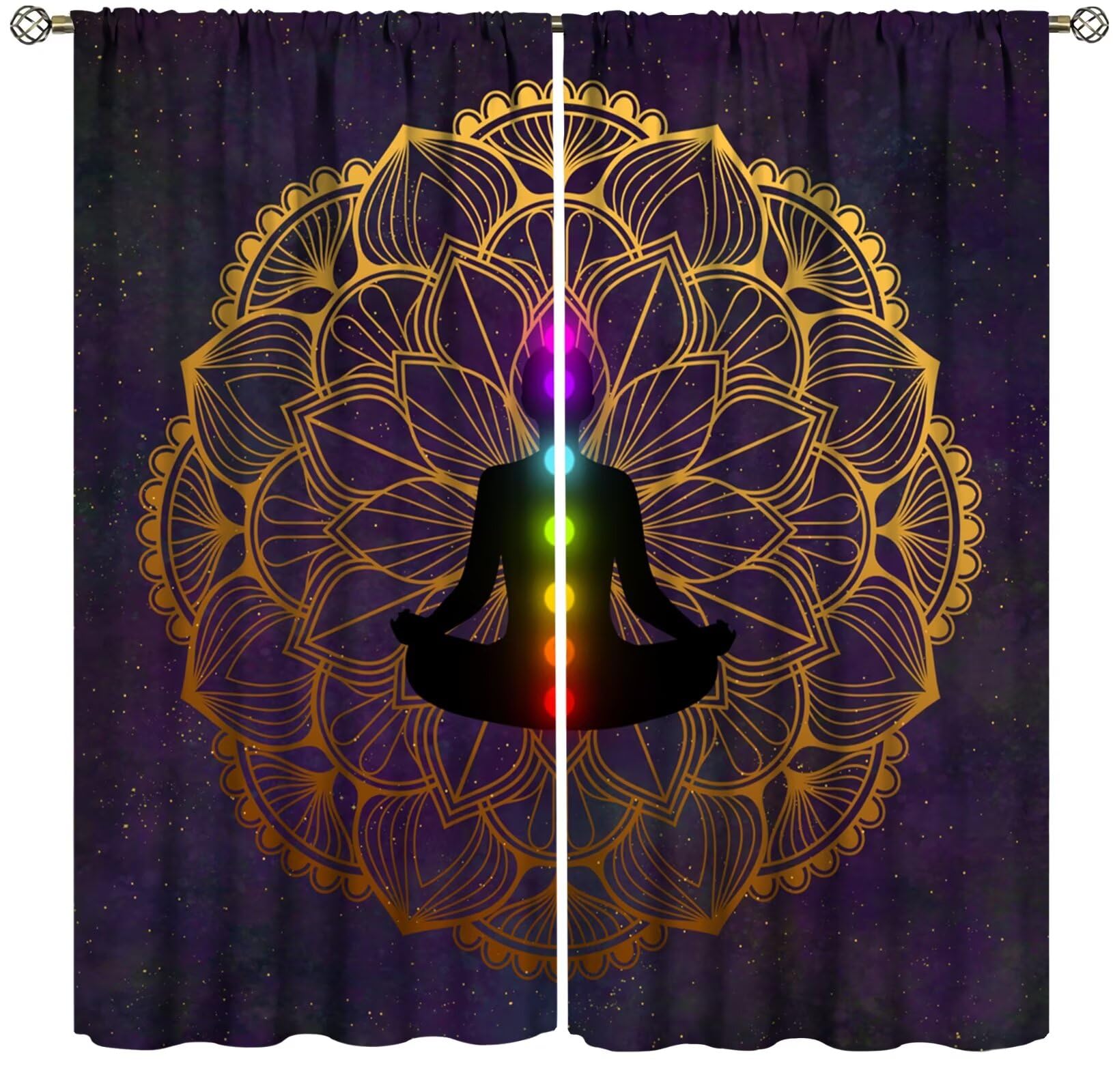 ZhiRain Seven Chakra Curtains Hippie Yoga Meditation Boho Mandala Galaxy Curtain with Rod Pocket for Bedroom Living Room Home Decor Drapes Window Treatments 2 Panels Set 42" W X 45" L