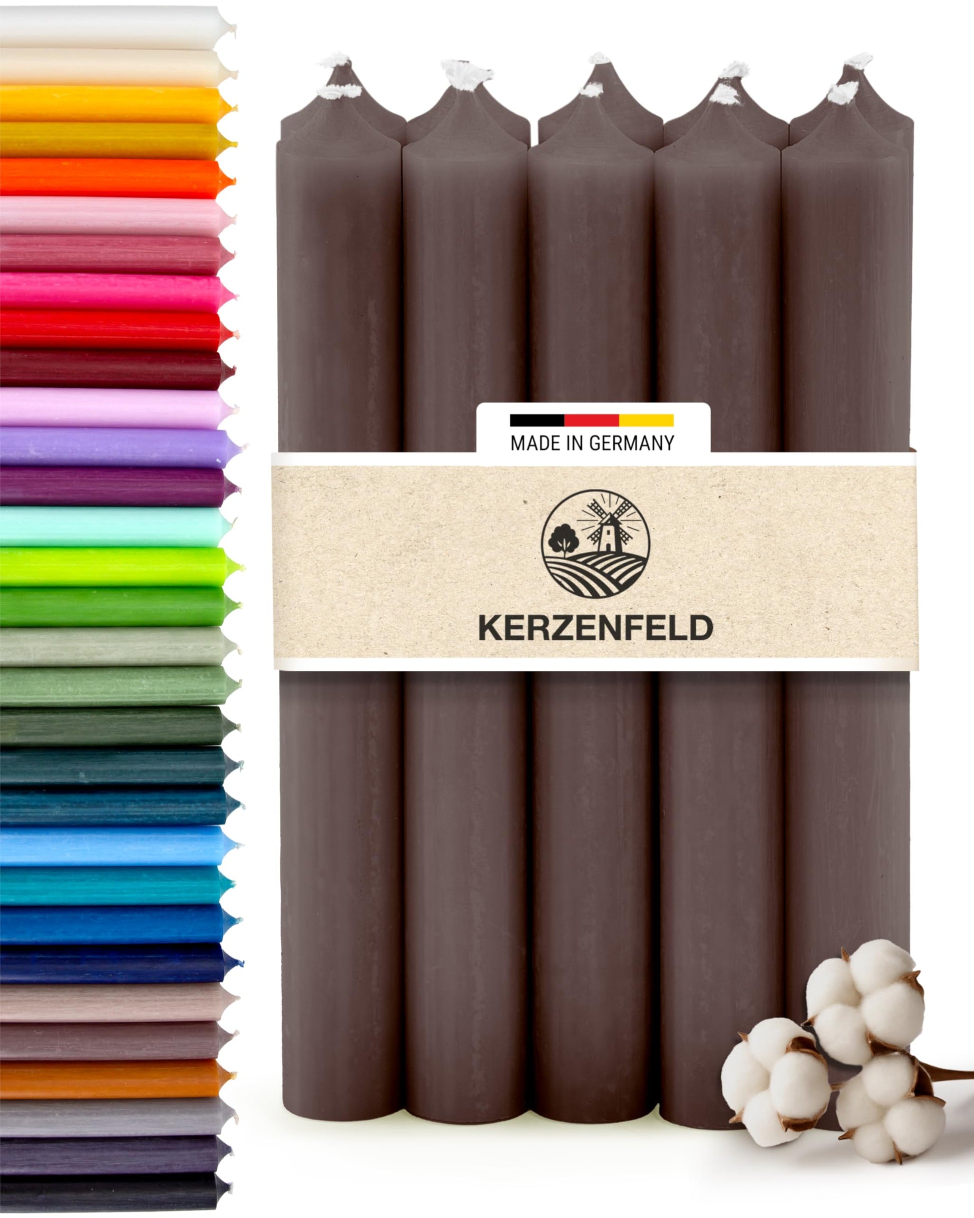 Bunte Stabkerzen Durchgefärbte, 10 Stück, 180mm x 22mm, Spitzkerzen, 8+ Stunden Brenndauer, Made in Germany - Ohne Tropfen & Rußen - Unparfümierte und RAL-Zertifizierte Tafelkerzen (Jade Grün)