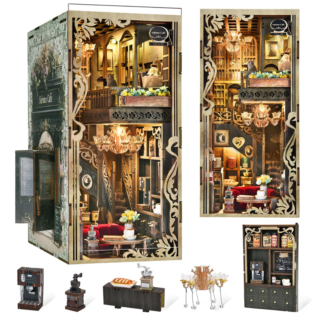 Book Nook Kit, DIY Miniatur Puppenhaus Booknook Kit, 3D Wooden Puzzle Bookend Bookshelf Insert Decor mit LED-Licht und Staubschutzhülle für Jugendliche und Erwachsene (Beyond Library)