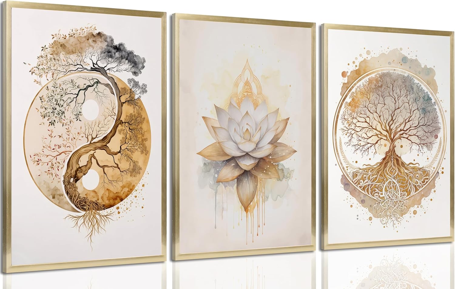 Tree of Life Canvas Wall Art Lotus Zen Painting Picture Wall Decor Abstract Yin Yang Fall Art Poster Print Artwork for Living Room Yoga Room Hotel Bedroom Home Decoration