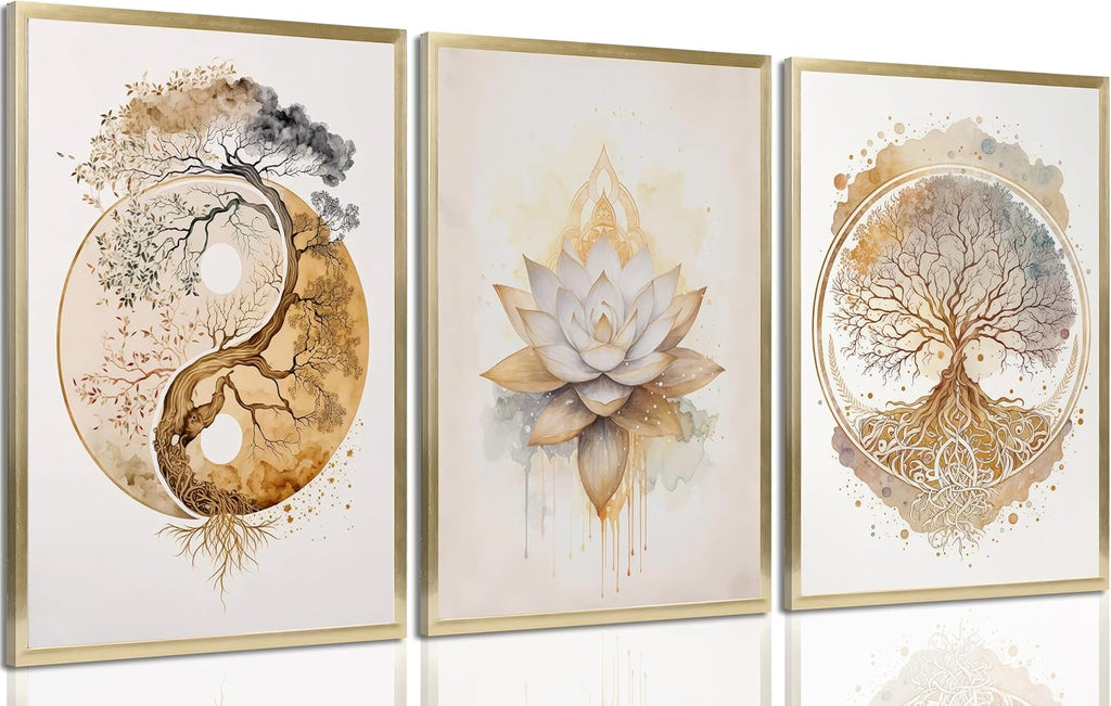 Tree of Life Canvas Wall Art Lotus Zen Painting Picture Wall Decor Abstract Yin Yang Fall Art Poster Print Artwork for Living Room Yoga Room Hotel Bedroom Home Decoration