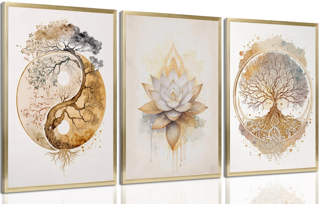 Tree of Life Canvas Wall Art Lotus Zen Painting Picture Wall Decor Abstract Yin Yang Fall Art Poster Print Artwork for Living Room Yoga Room Hotel Bedroom Home Decoration