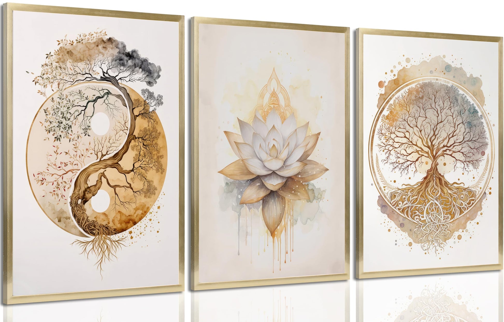 Tree of Life Canvas Wall Art Lotus Zen Painting Picture Wall Decor Abstract Yin Yang Fall Art Poster Print Artwork for Living Room Yoga Room Hotel Bedroom Home Decoration