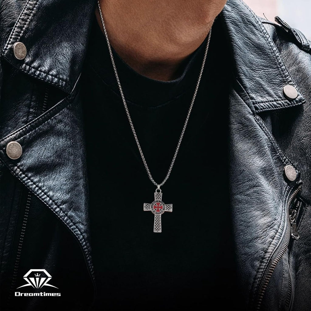 Dreamtimes Ritter Templer Kreuz Halskette für Frauen Männer Edelstahl Vintage Kreuzritter Heiliger Ritter Halskette Dainty Religiöser Schmuck
