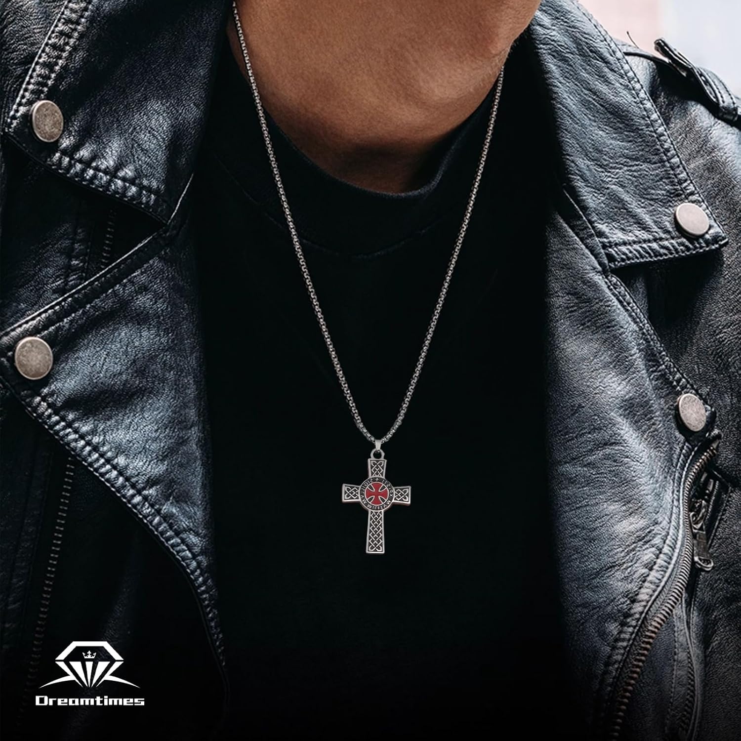 Dreamtimes Ritter Templer Kreuz Halskette für Frauen Männer Edelstahl Vintage Kreuzritter Heiliger Ritter Halskette Dainty Religiöser Schmuck