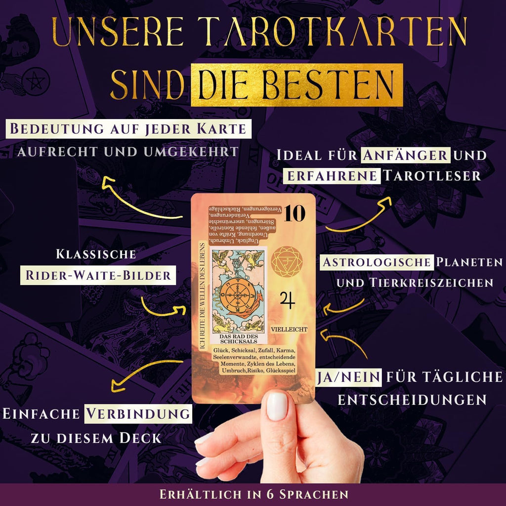 Witchy Cauldron Tarotkarten Legen Lernen, Tarot-Karten für Anfänger, Kein Handbuch Erforderlich, Einfaches und Schnelles Tarotdeck mit Deutschen Bedeutungen auf Ihnen