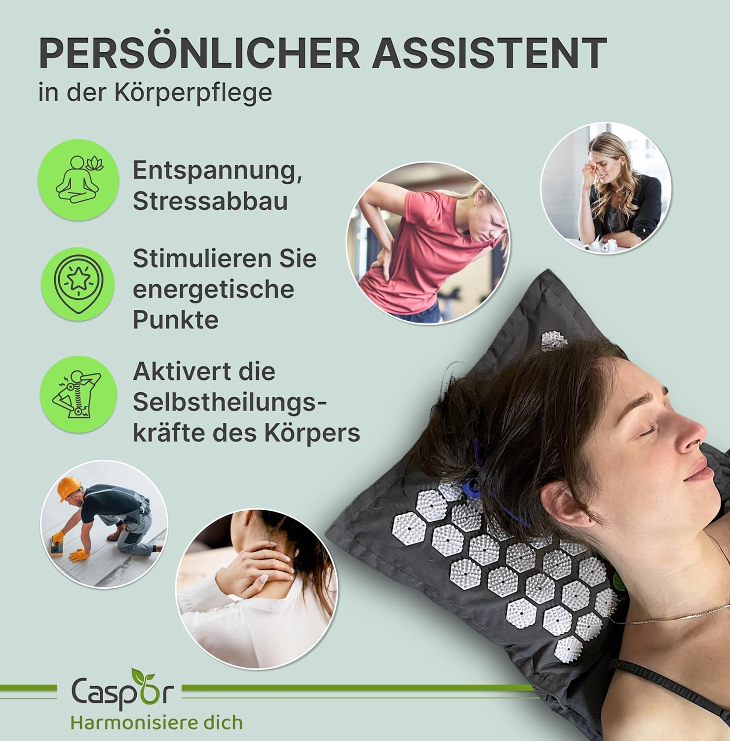 Akupressurmatte Set mit Kissen, Tasche, Massagehandschuhe, akupunktur matte, Entspannung geschenk, massagematte, akkupressmatte Hilfe bei Verspannungen, Rückenschmerzen - Caspor®