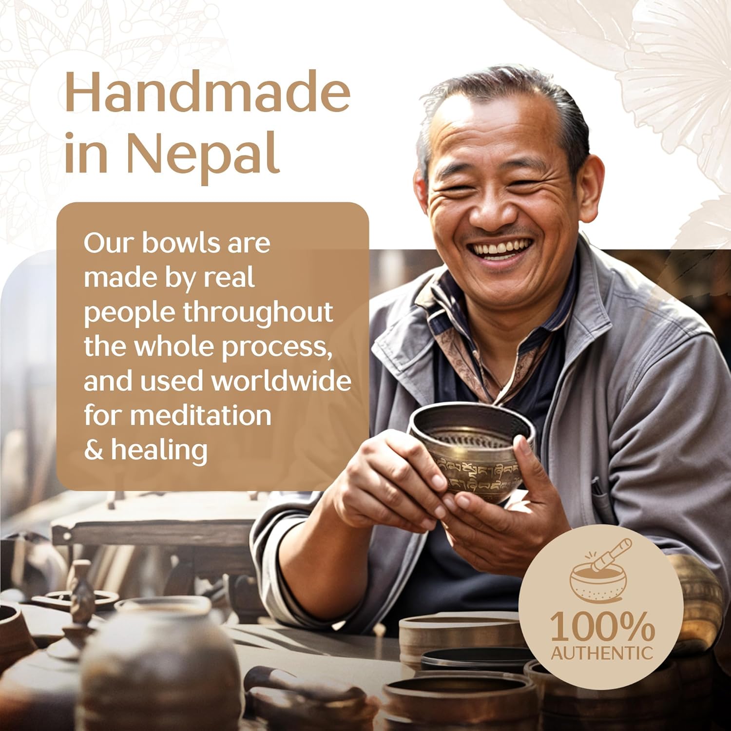 Authentic Tibetan Singing Bowl Set – Sound Bowl & Meditation Bowl with Cushion, Mallet & Guide – Yoga Meditation Kit – Stress Relief Tools – Ancient Himalayan Meditation Tools