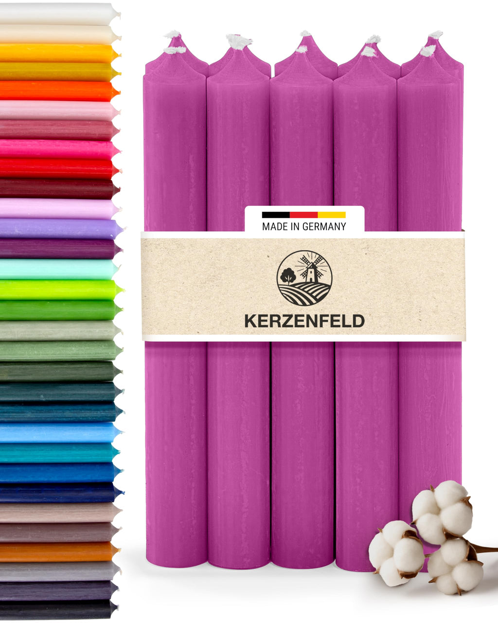 Stabkerzen Rot, 10 Stück, 180mm x 22mm, Durchgefärbte Spitzkerzen, 8+ Stunden Brenndauer, Made in Germany - Ohne Tropfen & Rußen - Unparfümierte und RAL-Zertifizierte Tafelkerzen