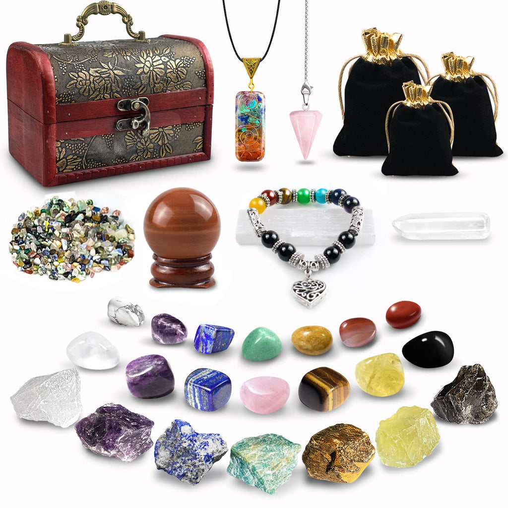 21 Stück Kristalle Steine Set,Kristall Heilsteine,Heilkristalle Edelsteine 7 Kristallen,7 Chakra-Stein und Pyramide mit Stoffbeutel für Meditation,Adventskalender,Reiki,Energieausgleich