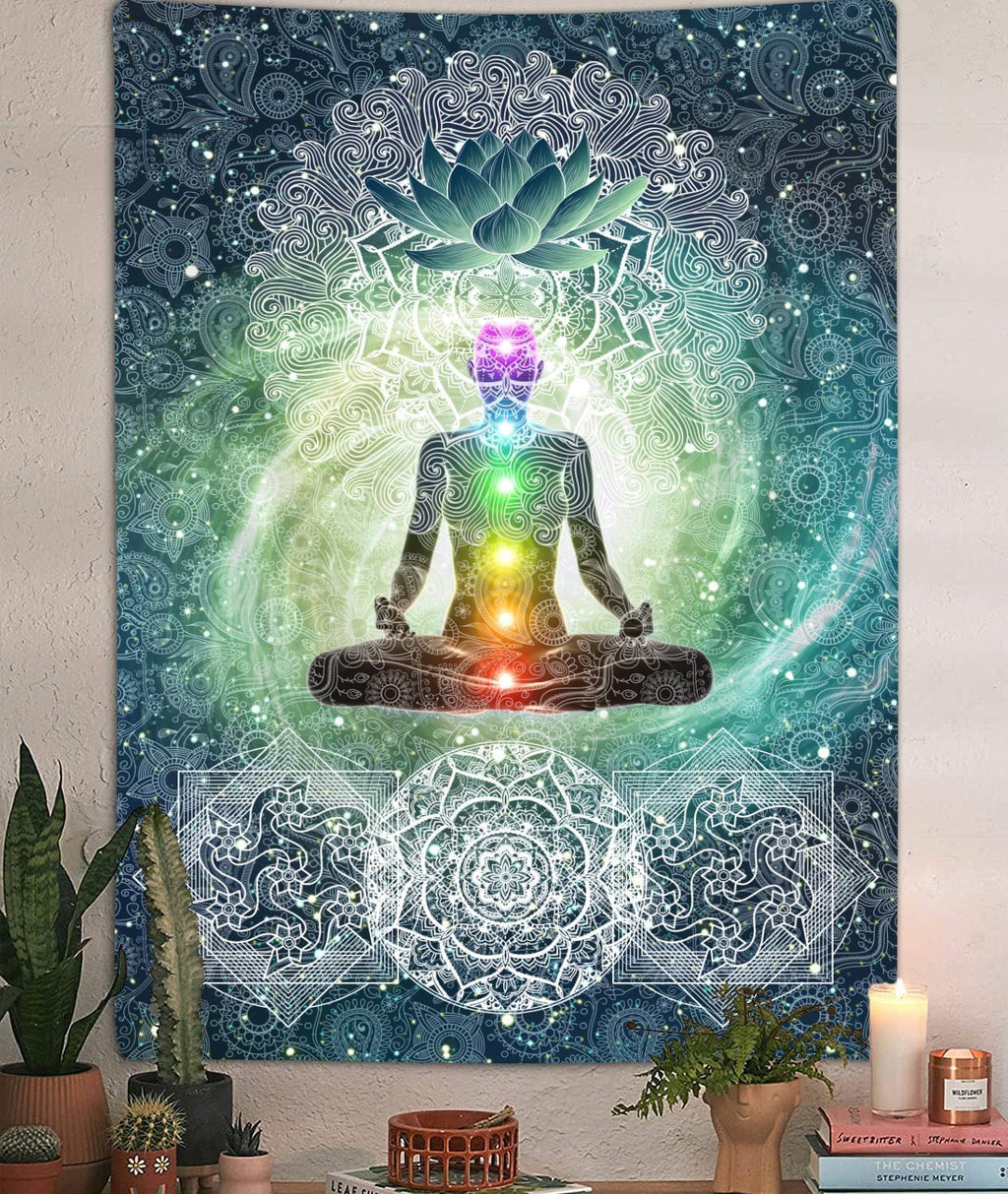 DYNH Chakra Tapestry, Seven Chakra Yoga Meditation Zen Decor Tapestry Wall Hanging for Bedroom, Hippie Lotus Spiritual Tapestries Poster Beach Blanket College Dorm Home (30L x 40W)
