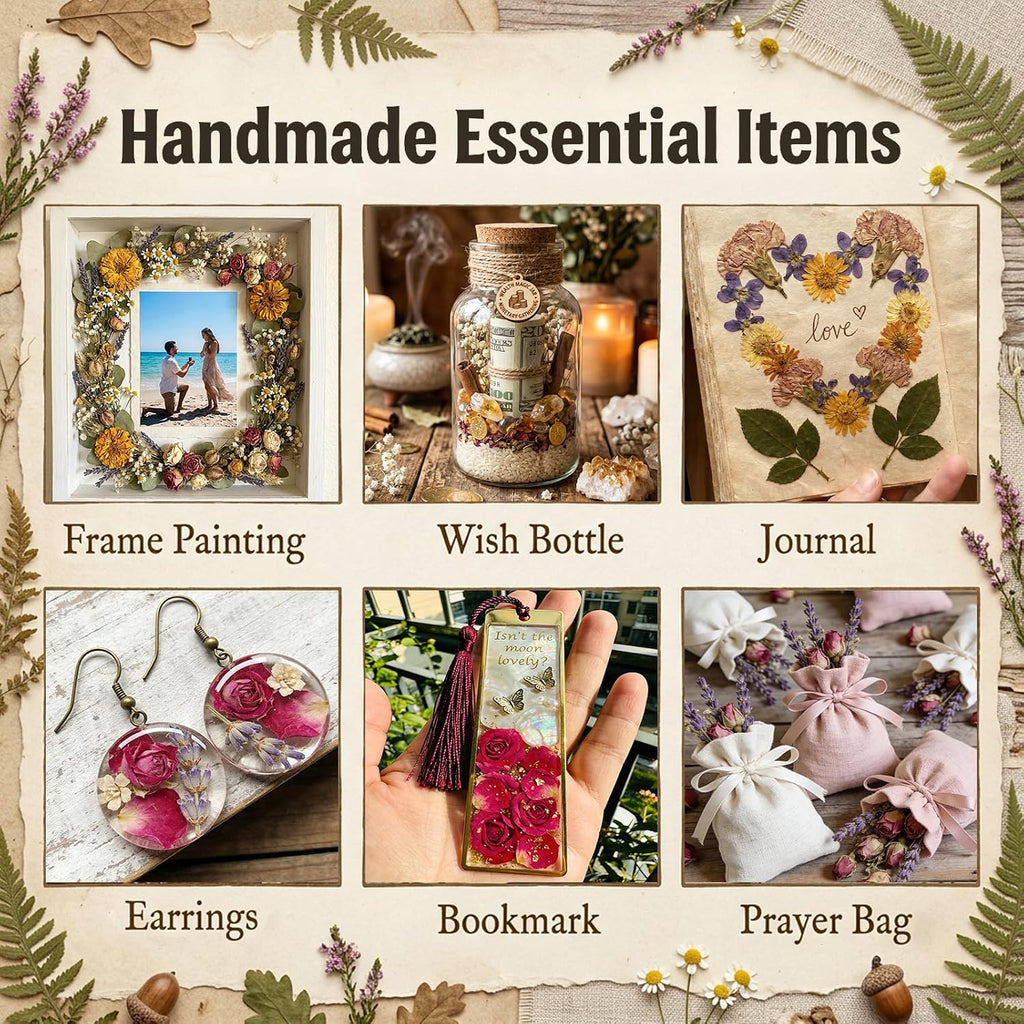 Dried Herbs and Flowers for Candle Soap Making, Lavender Rose for DIY Craft | 50 Bags Witchcraft Herbs for Altar Decor, Pagan Ritual, Bulk Botanical Jasmine Peony Rosemary Ideal for Resin Pressed Flowers