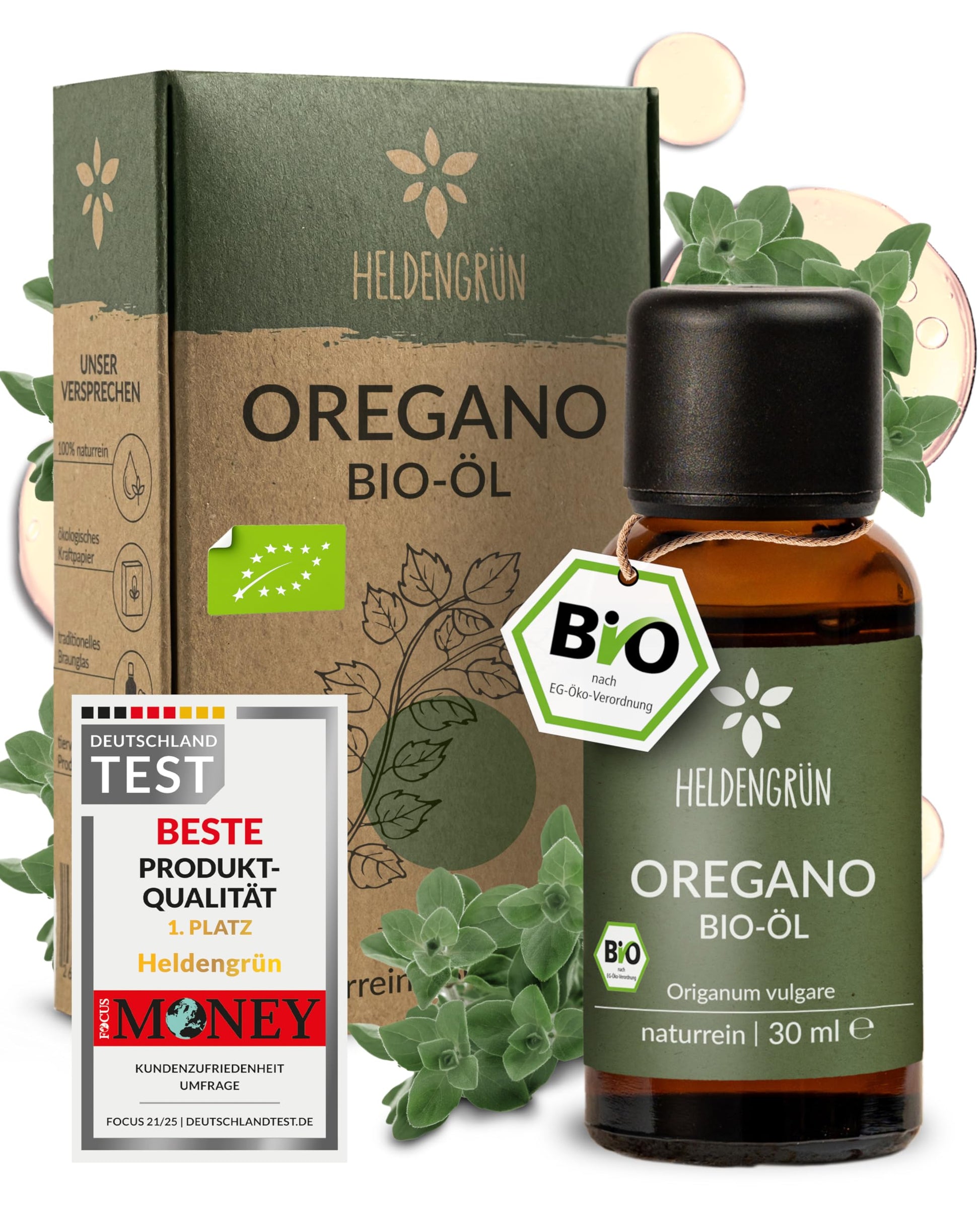 Heldengrün® BIO Orangenöl [100% NATURREIN] Kaltgepresst aus echten Orangen - Orangenöl zum Verzehr - Ätherisches Öl - Duftöl Orange Oil