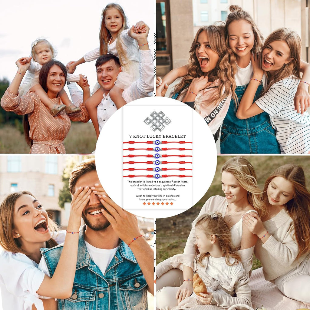 VU100 Rotes Böser Blick Armband Evil Eye Kabbalah 7 Knoten Seil Mit Nazar Amulett - Verstellbare Viel Glück Freundschaft Geschenk für Damen Herren Familie Freund