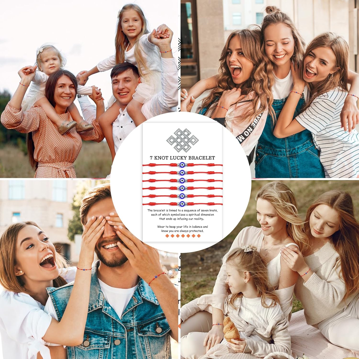 VU100 Rotes Böser Blick Armband Evil Eye Kabbalah 7 Knoten Seil Mit Nazar Amulett - Verstellbare Viel Glück Freundschaft Geschenk für Damen Herren Familie Freund