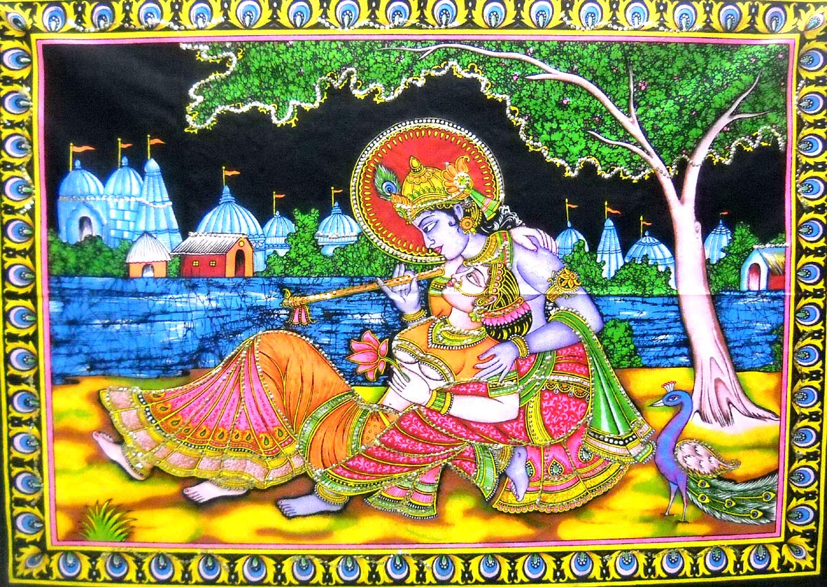 Ram Darbar religious batik Cotton Wall Hanging Painting : Size 43"x30" Inches