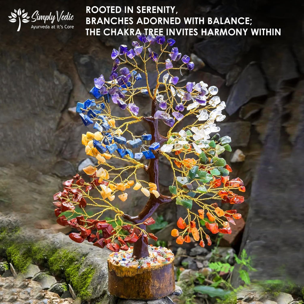 Simply Vedic 7 Chakra Kristallbaum des Lebens| für Positive Energie, Glück, Chakra-Aktivierung| Natürlicher Heiledelstein-Geldbaum Feng Shui, spirituelles Geschenk, Heimdekoration