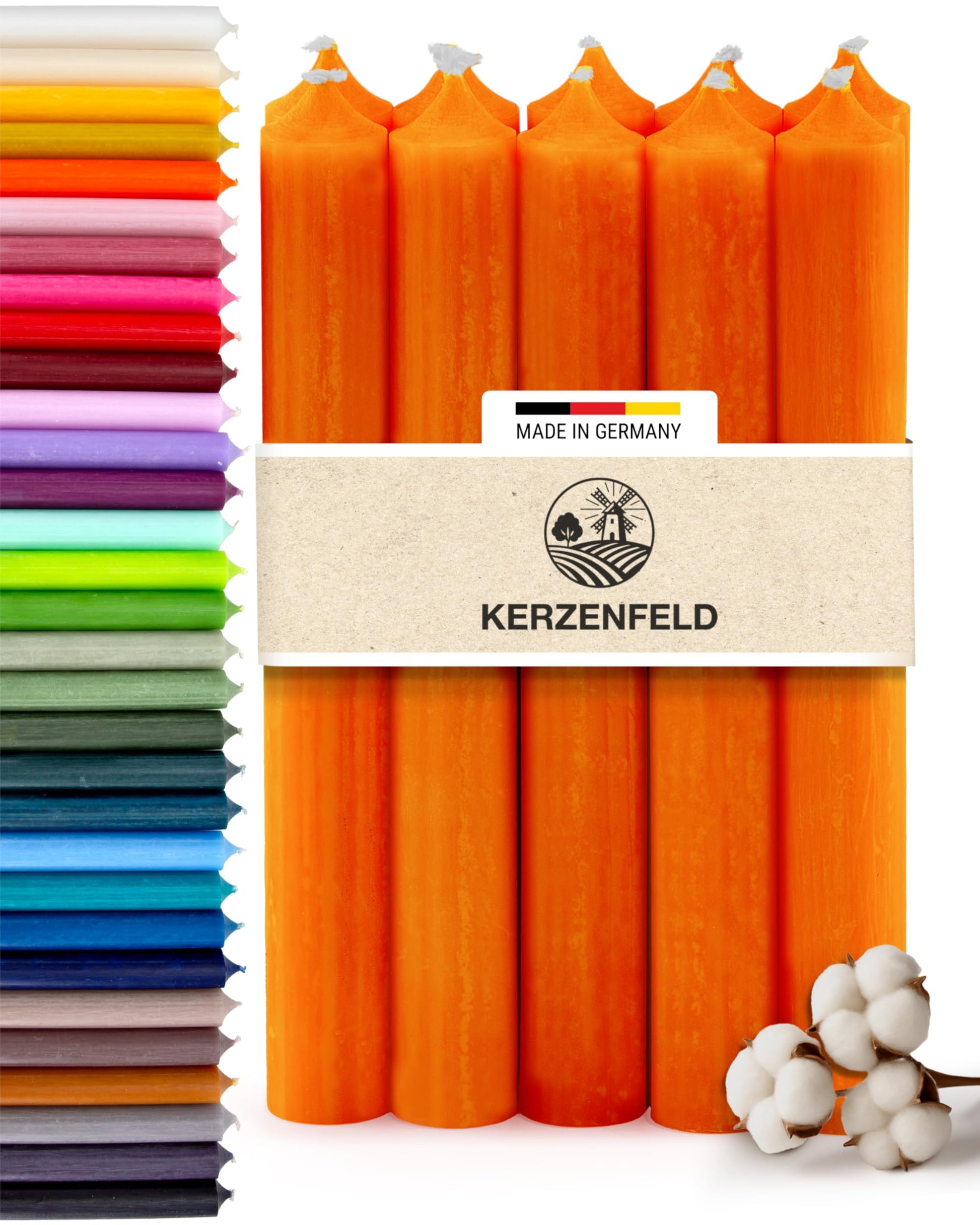 Stabkerzen Rot, 10 Stück, 180mm x 22mm, Durchgefärbte Spitzkerzen, 8+ Stunden Brenndauer, Made in Germany - Ohne Tropfen & Rußen - Unparfümierte und RAL-Zertifizierte Tafelkerzen