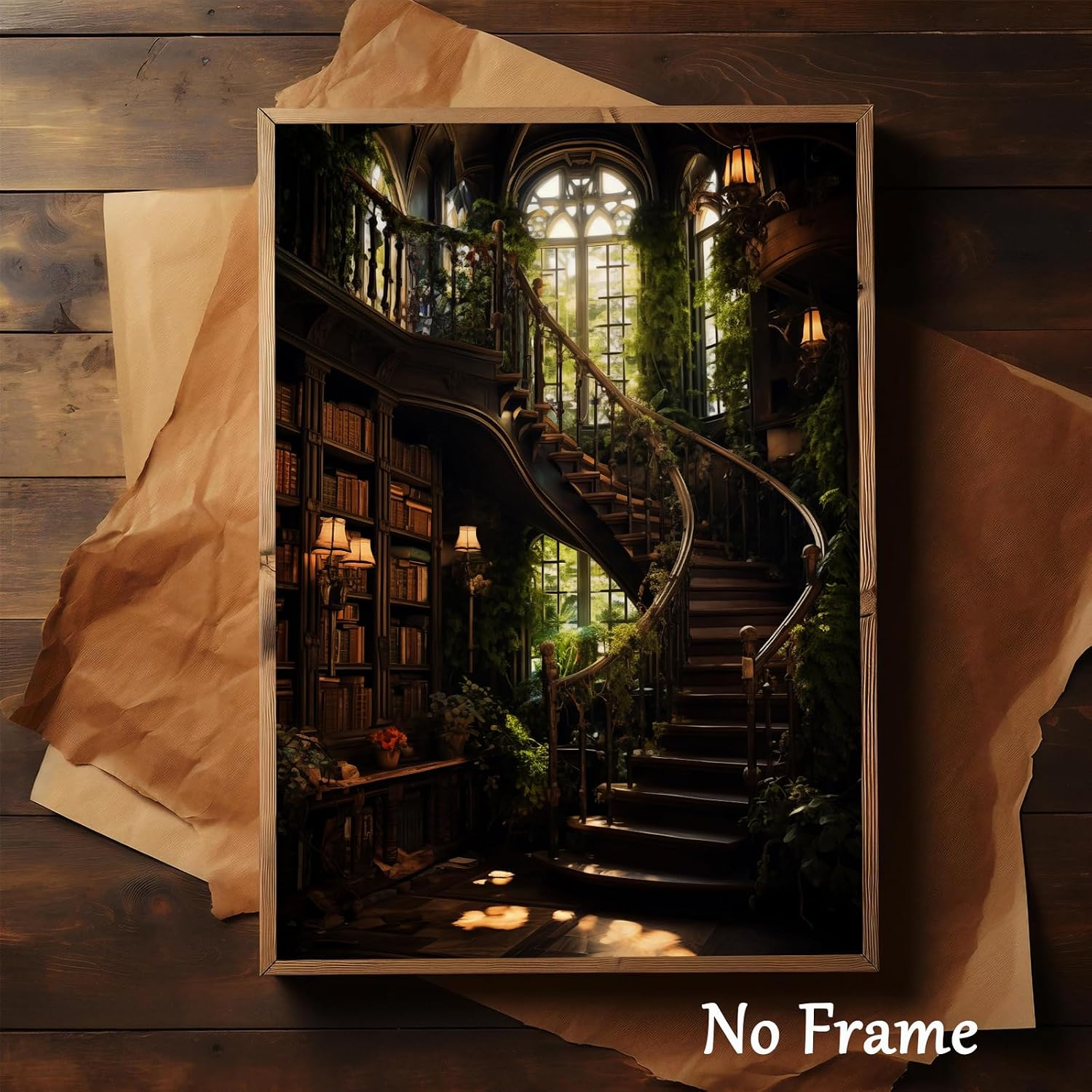 Dark Academia Library Wall Art Canvas Dark Cottagecore Painting Abandoned Wall Art Library Gothic Moody Botanical Picture Medieval Castle Poster Victorian Print Gothic Vintage Artwork 16x24in No Frame