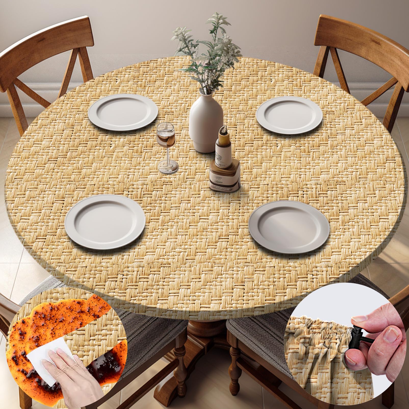 opstellen Fitted Round Tablecloth Waterproof Table Cloth Vinyl Indoor Outdoor Circle Cover for 36-44" Tables Dining Kitchen Apartment Home Party Gear Gifts Summer Fall Patio Picnic Camping Essentials