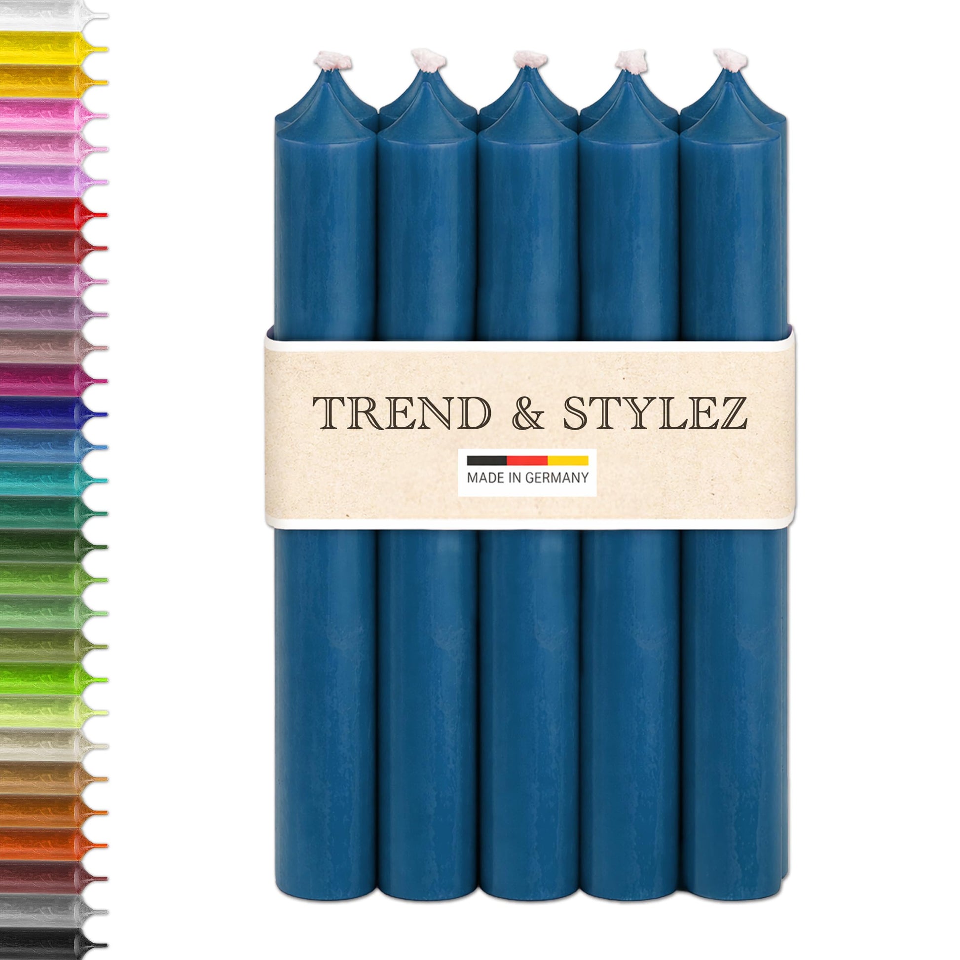 10 Spitzkerzen durchgefärbt (180x22mm) | RAL Stabkerzen mit 8h+ Brenndauer | Ohne Tropfen & Rußen | Tafelkerzen für Leuchter | Made in Germany (Schwarz)