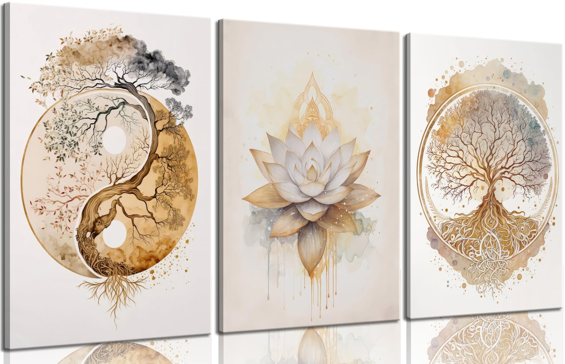 Tree of Life Canvas Wall Art Lotus Zen Painting Picture Wall Decor Abstract Yin Yang Fall Art Poster Print Artwork for Living Room Yoga Room Hotel Bedroom Home Decoration