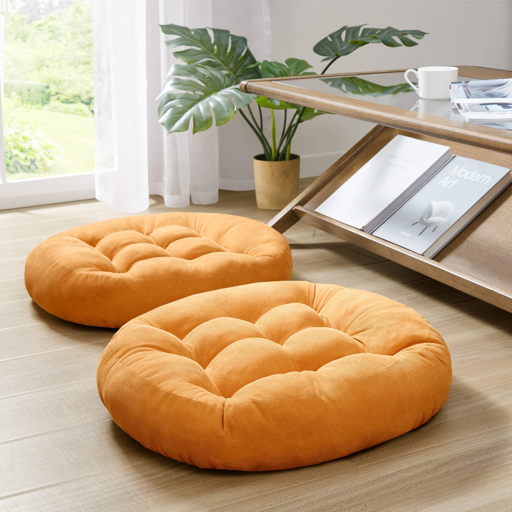 Degrees of Comfort Meditation Floor Pillow, Square Large Pillows Seating for Adults, Tufted Corduroy Thick Cushion for Living Room Tatami, Turquoise, 22x22 Inch
