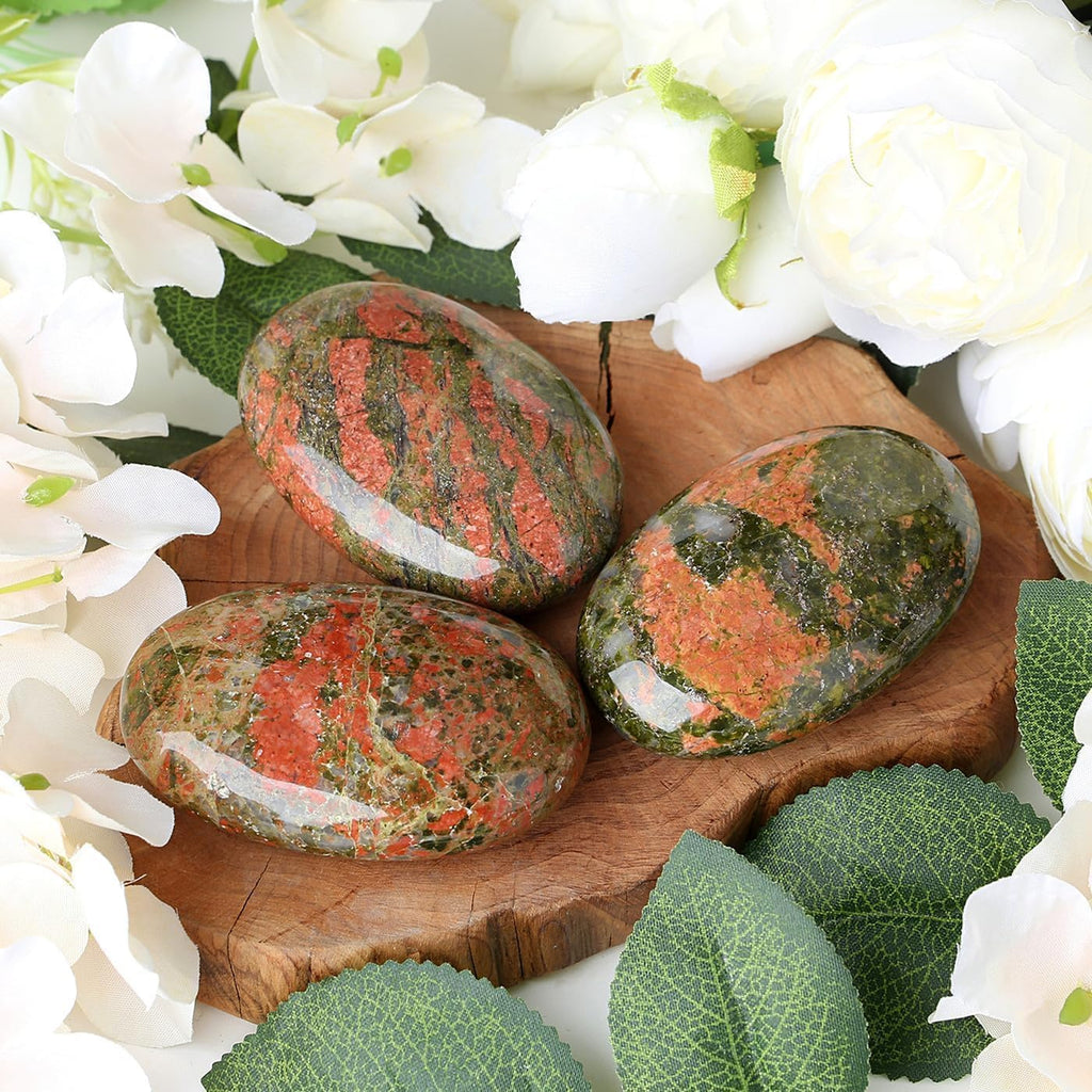 QINJIEJIE Groß Unakite 2.4" Ovale Kristall Natürliche Kristalle Edelsteine Sorgensteine Handschmeichler Stein Polierte Steine Reiki Steine für Angst zu Lindern Spirituelle Geschenke 1PC