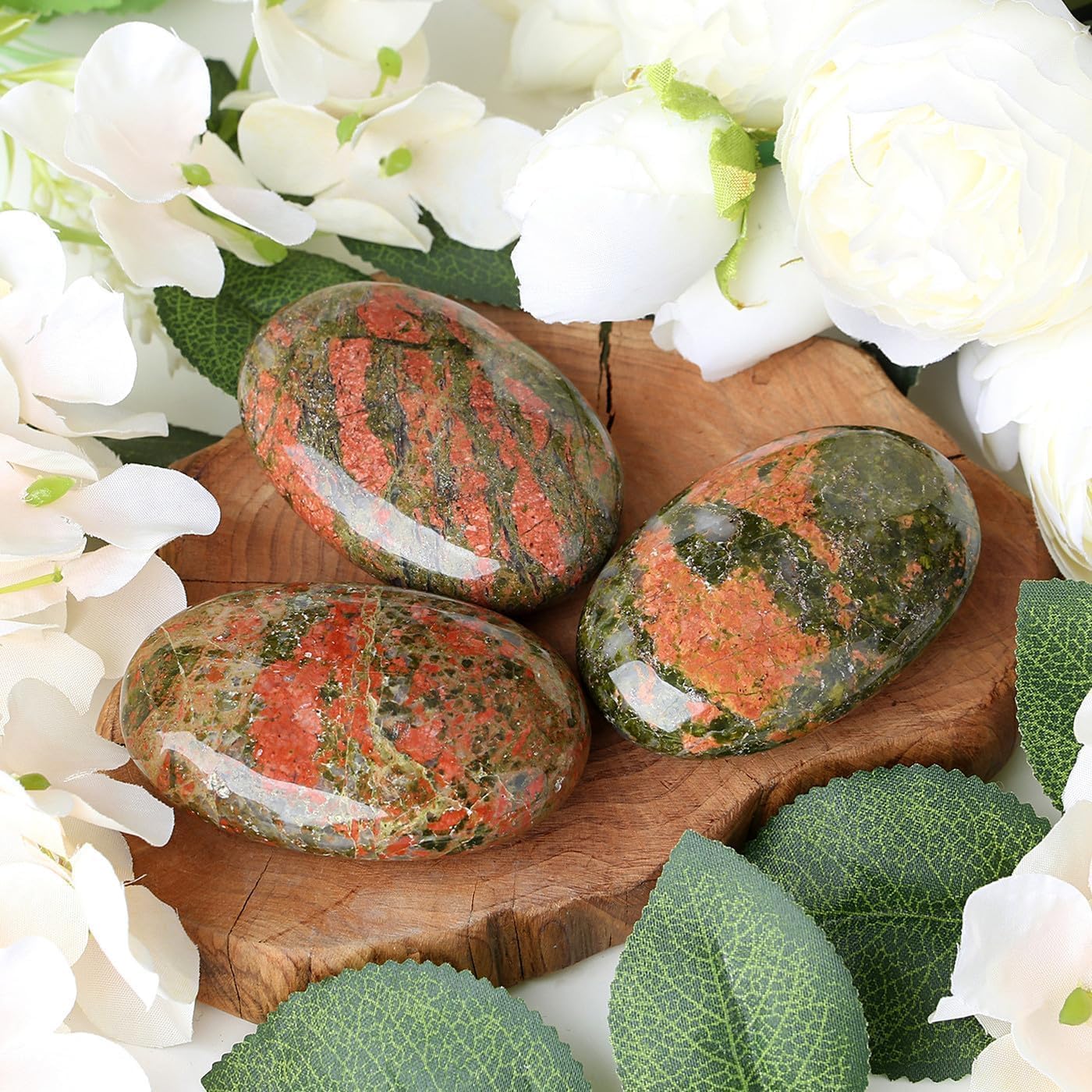 QINJIEJIE Groß Unakite 2.4" Ovale Kristall Natürliche Kristalle Edelsteine Sorgensteine Handschmeichler Stein Polierte Steine Reiki Steine für Angst zu Lindern Spirituelle Geschenke 1PC