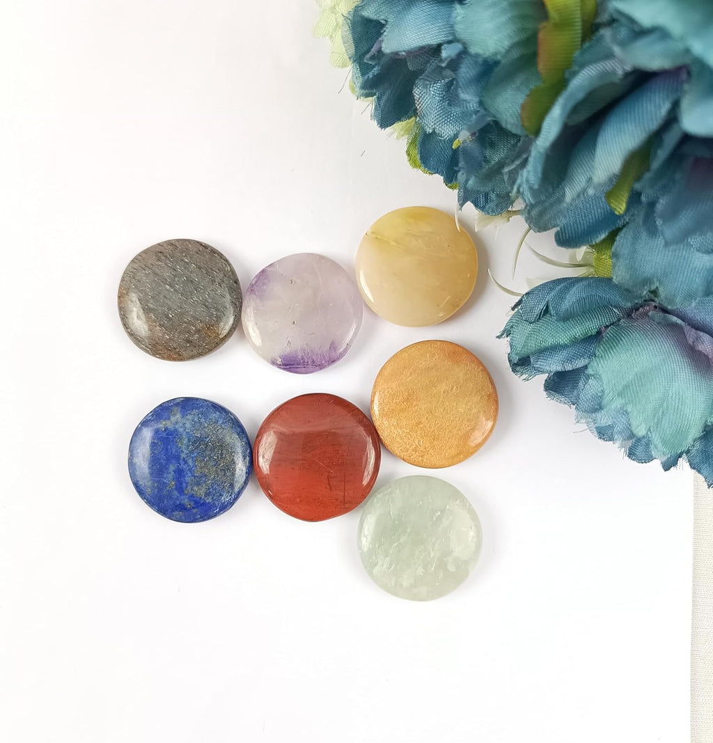Jet International Fantastischer Chakra Edelstein 7 Rundstein Set Palm Worry Stein Daumen Stein Kristalltherapie Geometrie