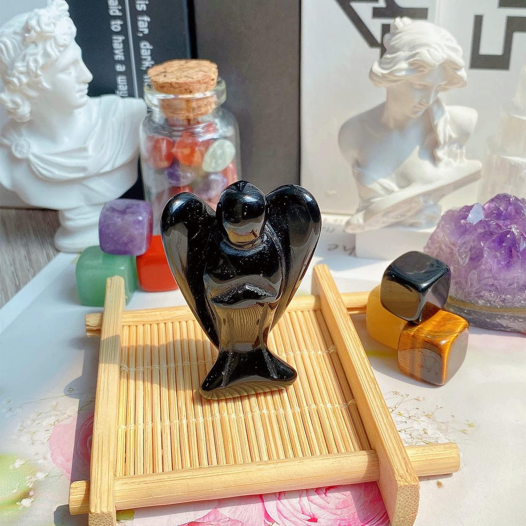 XIANNVXI Obsidian Schutzengel Kristalle Engel Figur Heilung Kristall Edelsteine Poliert Steine Statue Reiki Angel Figur Schutzengel Geschenk