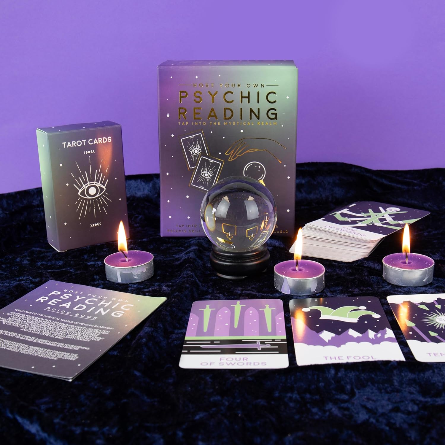 Gift Republic Psychic Reading Kit Host Your Own Divination Crystal Ball Tarot Cards Gift Set, Purple