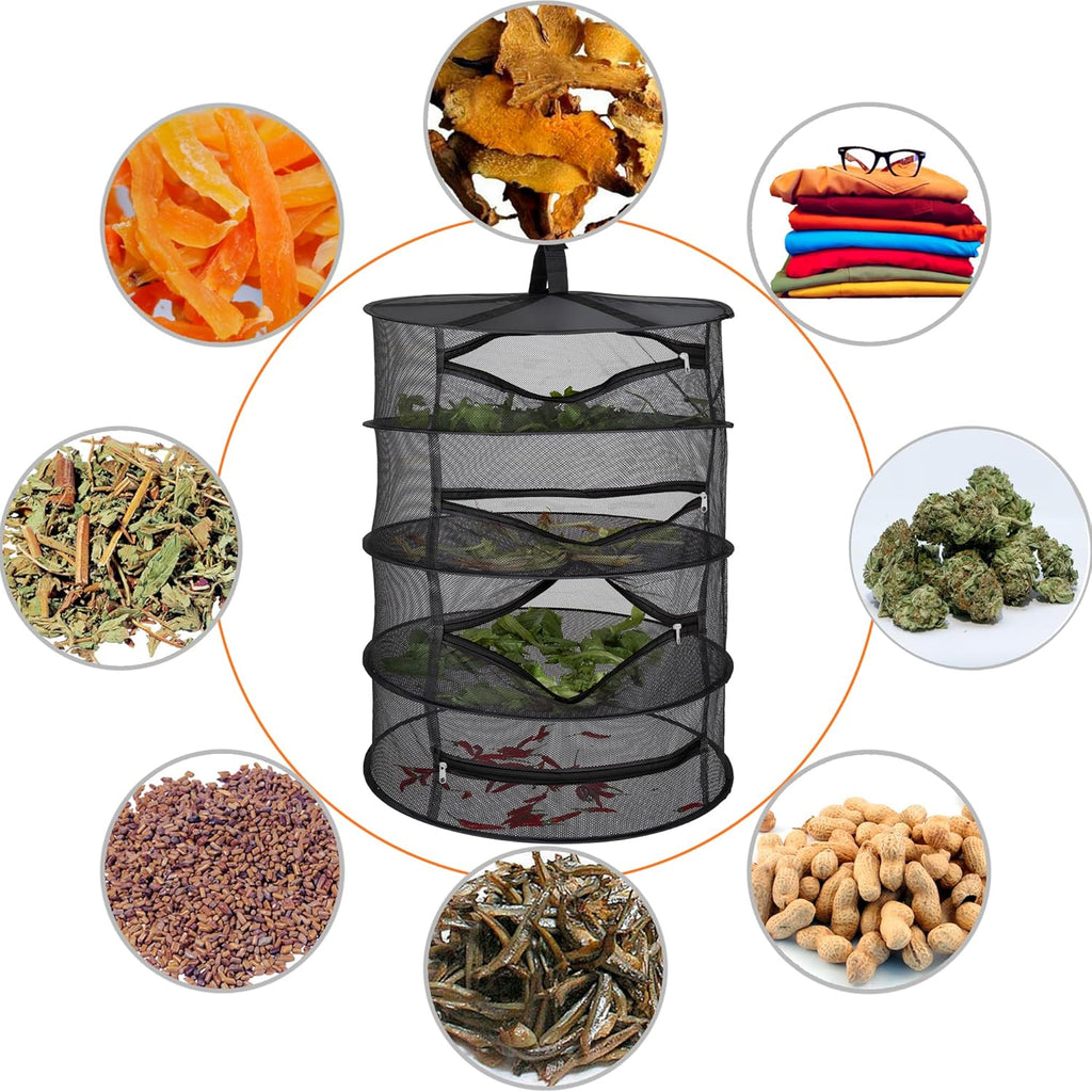 Desy & Feeci Tockennetz Kräuter 4-lagiger Hängendes Kräuter Trockengestell Trockennetz mit Reißverschlüssen, Schwarz, 60x80cm
