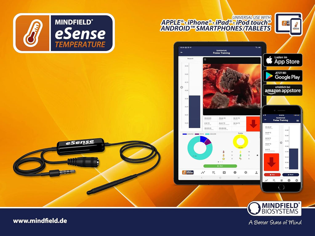Mindfield eSense Temperature | Biofeedback zum Stressreduktion | Mit App für iPhone und Android | Integrierte Meditationen und Übungen zur Entspannung