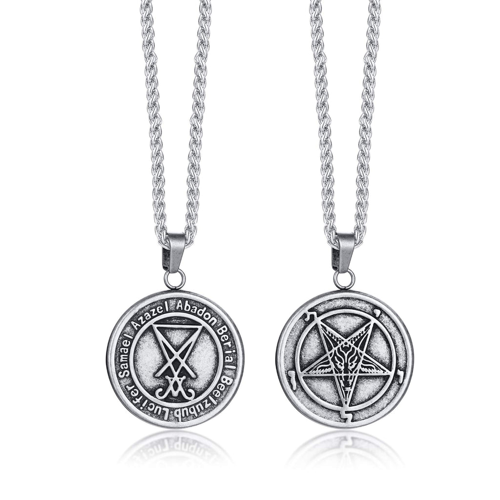 Herren Satanische Halskette : Edelstahl Satan Ziege Halsketten Zeichen von Luzifer Anhänger Umgekehrte Kreuz Anhänger Ziege Kopf Anhänger Leviathan Kreuz Symbol Anhänger Halloween Weihnachten Geschenk