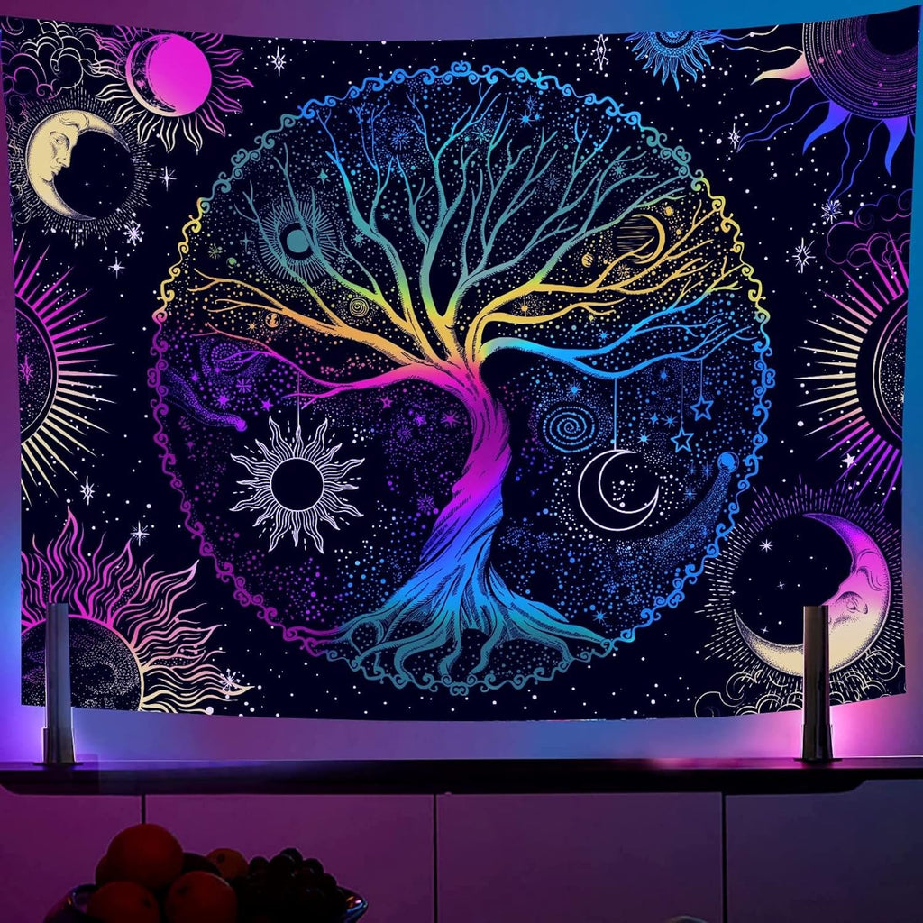 AACKart Blacklight Wall Tapestry, Spiritual Tree of Life Tapestries