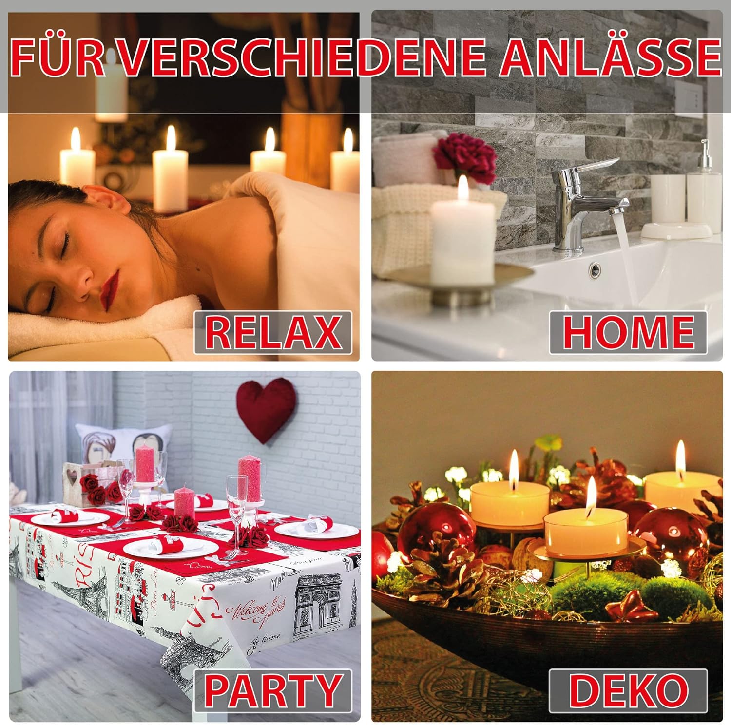 Wax Candles, Pillar Candles, Black, Tea Light Diameter 4 cm x height 6 cm (Pack of 6), Available in Many Colours - Made in the EU - Candles Block Candles - Wax