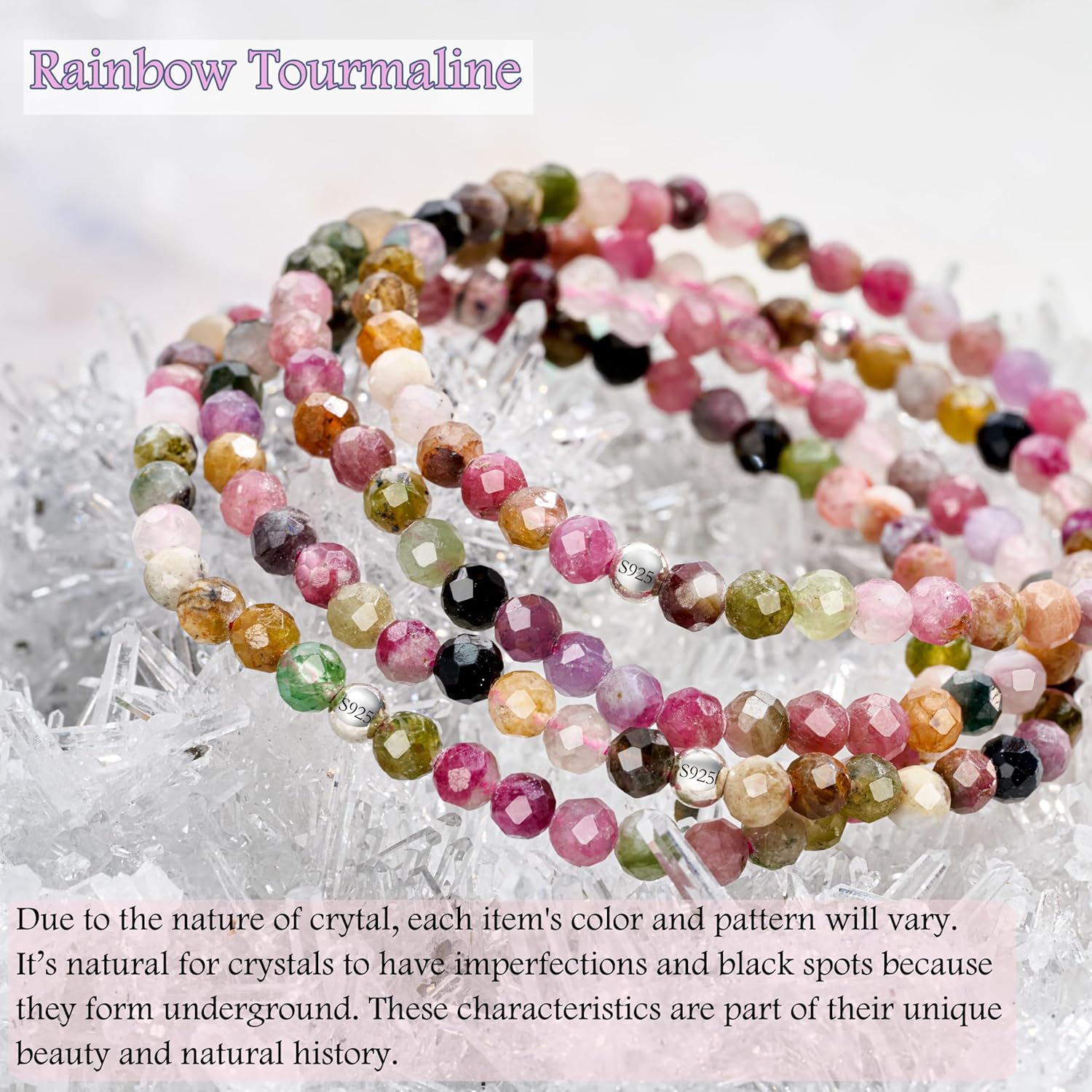 Gemstone Beads Bracelet for Women, 4 mm Crystal Silver 925 Natural Stone Jewellery Elastic Bracelets Women, Chakra Spiritual Charms Bracelets Gifts